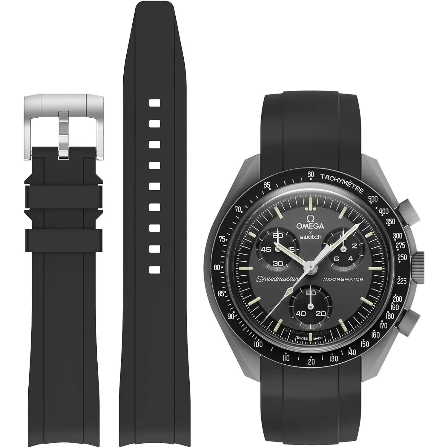 Bands for Moonswatch Watch,Curved No Gap Silicone Strap,Compatible with Omega X Swatch Moonswatch Speedmaster 20mm Watch,Swatch Omega Moonswatch Speedmaster Watch Replacement Strap for Women Men HahZen SPORT