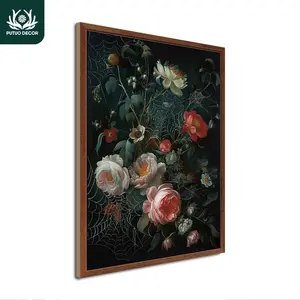 Floral & Spider Web Pattern Wooden Painting Decor, Wooden Hanging Painting, Wall Art Decoration for Home Farmhouse Living Room Office Studio Cafe Coffee Shop Bar, Ornaments, Halloween