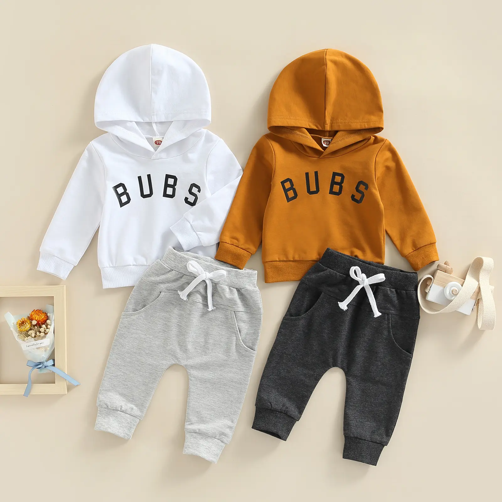 REDWOON Toddler Baby Boys 2Pcs Fall Winter Outfits Letter Print Long Sleeve Hoodie Pullover Elastic Waist Pants Set