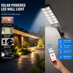 Solar Street Light Outdoor Solar Parking Lot Light with Motion Sensor IP65 Waterproof Commercial Lighting 360 SMD LEDs Adjustable Angle Remote Control