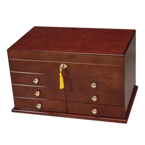 Ravello Desktop Cigar Humidor w/ Glossy Burl Finish | Holds 300 Cigars