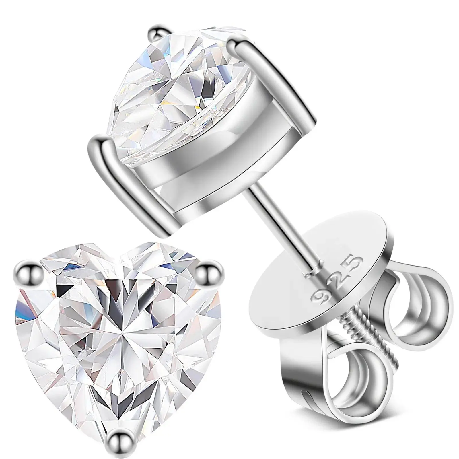 Moissanite Heart Stud Earrings - 18K White Gold