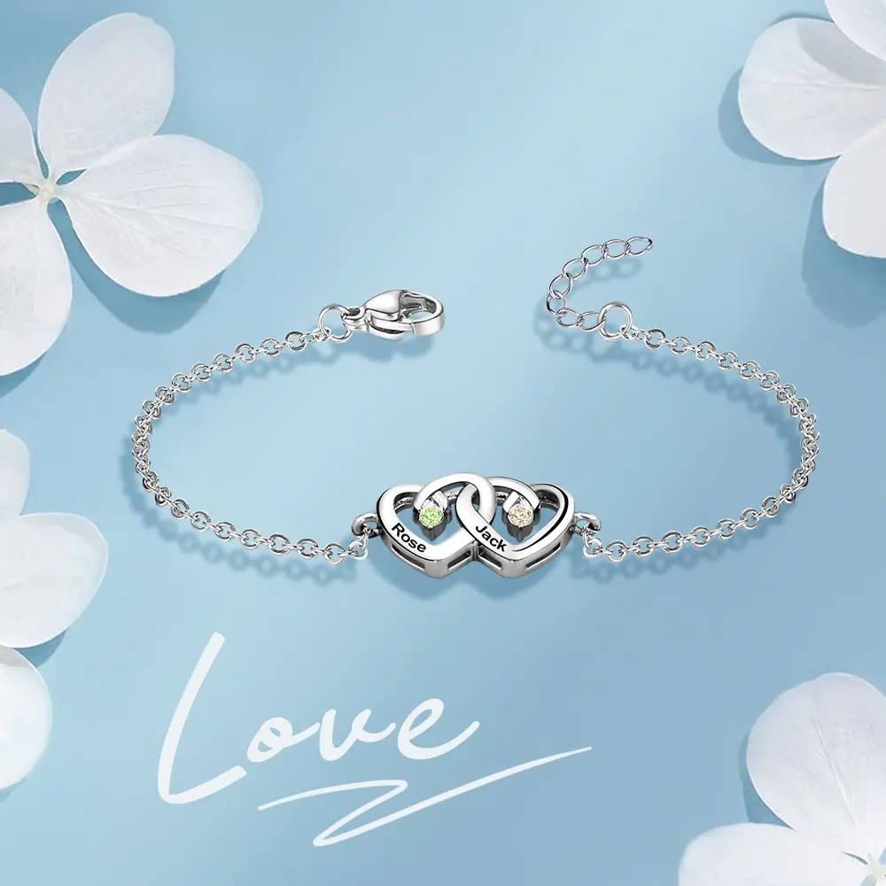D001 Valentine's Day Gift Engraved Bracelet Peach Heart Diamond Bracelet for Girlfriend Fashion Bracelet for Her