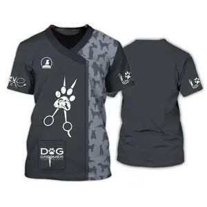 Women'S Dog Groomer'S T-Shirts Men'S Pet Grooming Uniforms Tops Clothing Tees Canine Veterinary Hairdressers  Canine Work