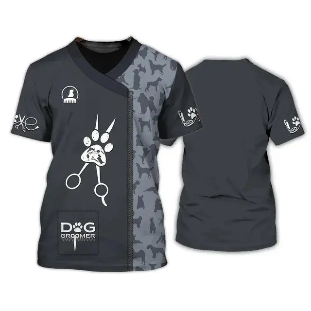 Women'S Dog Groomer'S T-Shirts Men'S Pet Grooming Uniforms Tops Clothing Tees Canine Veterinary Hairdressers  Canine Work
