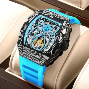 MUSANFIGO hollowed out fully automatic mechanical movement men's watch wine barrel shaped men's night light waterproof fashion trend watch 6039B