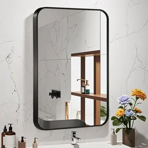 Modern Black Metal Frame Bathroom Mirror, Large Rectangular Wall Mirror Over Sink, Matte Vanity Mirror for Restroom Entryway Fireplace