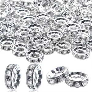 Rhinestone Spacer Beads, 100 count  Large Hole European Metal Beads Supplies for DIY  Making