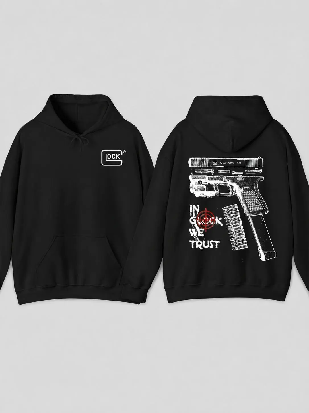 Women's 2-Sided Cotton Hoodie - Gun Enthusiast Graphic Pullover, Biker Style Streetwear Casual Apparel Black Sweatshirts