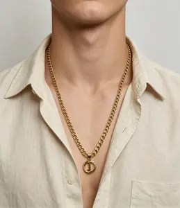 14K Gold Plated A/M/J Initial Necklace | 5mm Cuban Chain Hollow Monogram Pendant Dainty Accessories for Women Men