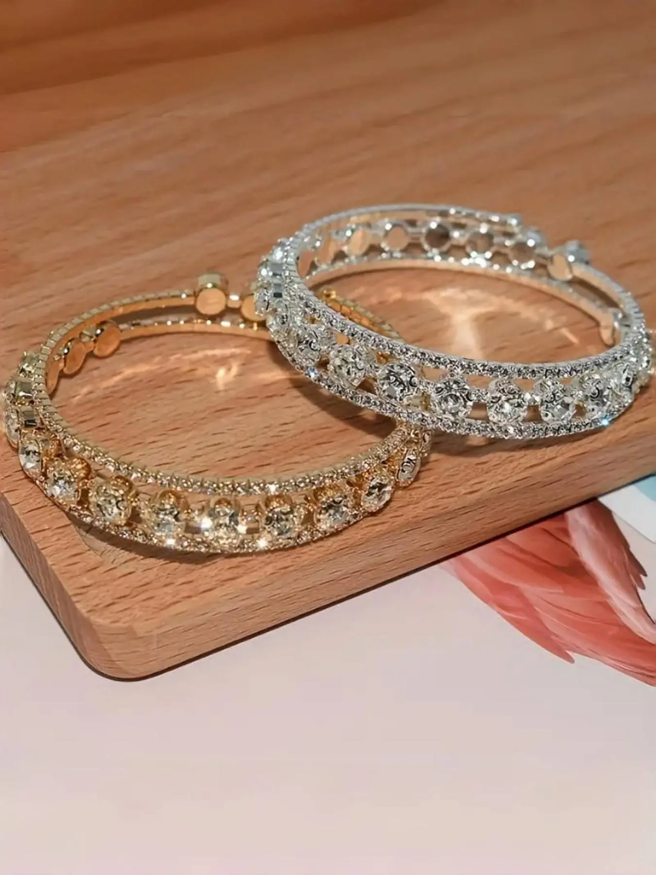 Rhinestone Decorated Bangle for Women (2counts), Bracelets Jewelry, Fashion Jewelry for Party, Daily Clothing Decor, Birthday Gift