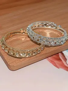 Fashion Rhinestone Decorated Bangle for Women (2counts), Fashion Jewelry for Party, Daily Clothing Decor, Exquisite Jewelry for Birthday Gift, Rhinestone Decor Bangles