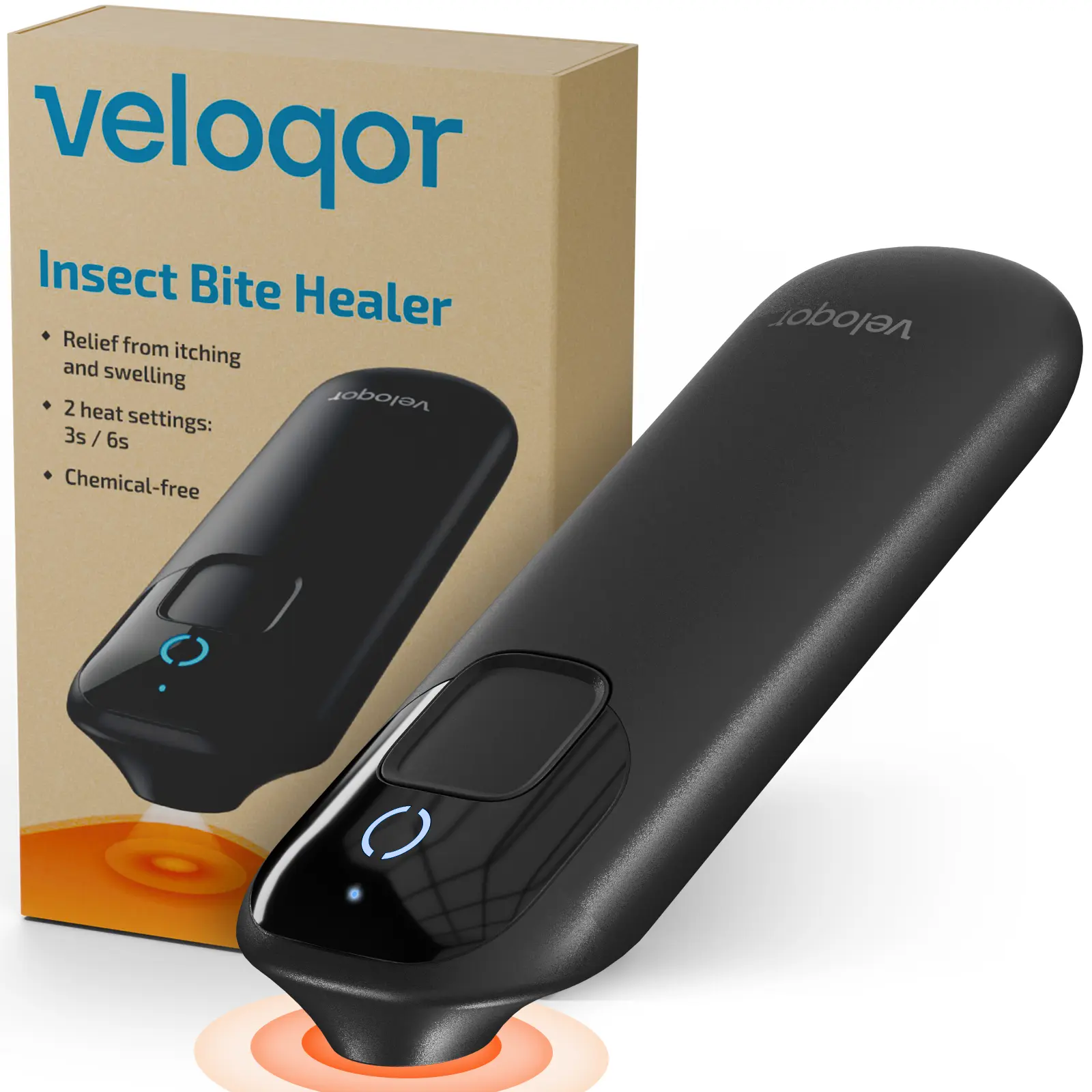 Compact Portable Electronic Pen Itch Reliever, Chemical-Free Bug & Insect Bite Treatment, Dual-Mode Electronic Heating Device for Itching & Swelling with Built-in Night Light - Black (Press & Apply)