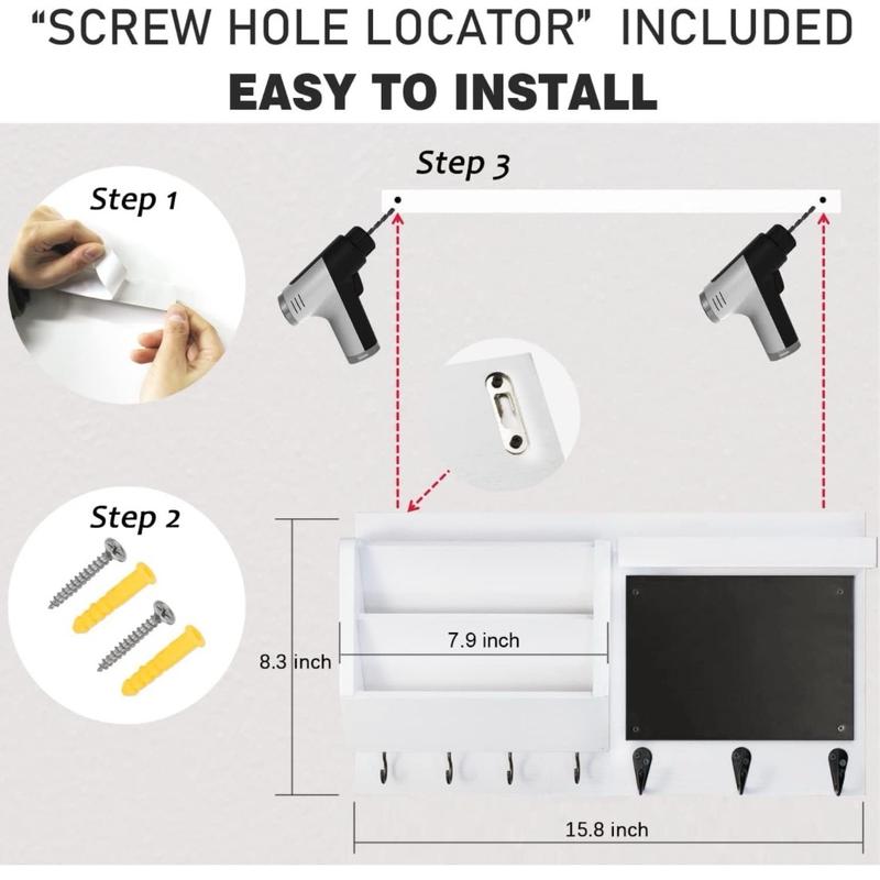 Key Holder for Wall - Mail Holder Organizer Wall Mount with Shelf - Hanging Key Rack Hanger with Hooks Decorative for Home Coat Letter Dog Leash Entryway Living Room Decor