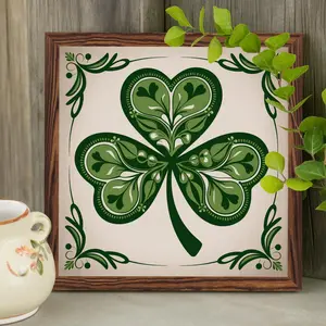 1pc, Shamrock Heart Wooden Framed Sign for St. Patrick'S Day Decoration, a Gift for The Occasion, a Lucky Desktop Ornament, And an Inspirational Art Piece for Your Dear Ones, Measuring 8X8 Inches