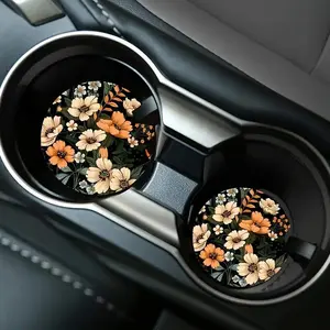 Flower Pattern Car Cup Holder Coaster, Round Anti-slip Car Cup Holder Pad, Car Interior Decoration Accessories for Women & Men, Girly Car Accessories, Car Interior Accessory