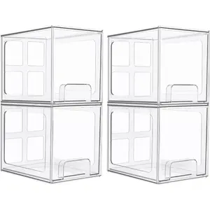 Clear Acrylic Storage Box, 2/4 Counts Stackable Storage Drawer, Home Organizer for Bathroom, Kitchen, Living Room, Office, Multipurpose Storage, Multilayer Storage