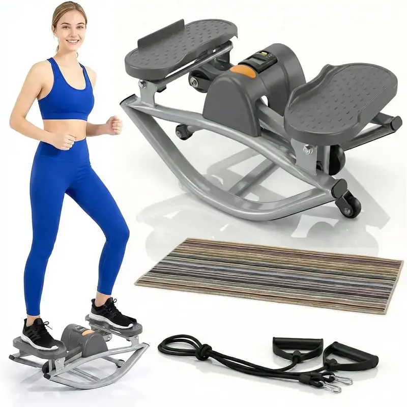 Women's Compact Mini Stepper Pedal Exerciser - Home Exercise Equipment with High-Carbon Steel Frame, Digital Monitor, Resistance Bands, Anti-Skid Pedals, Full Body Support, Functional Look, 19.3in × 10.6in × 9in for Home Workouts