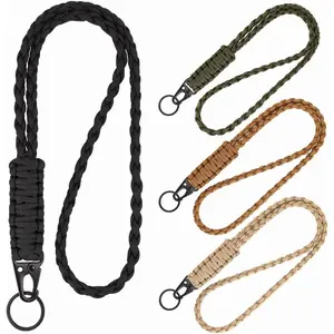 4 Pieces Heavy Duty Braided Paracord Lanyard Keychains Whistles Strap Outdoor Survival Parachute Rope Lanyard