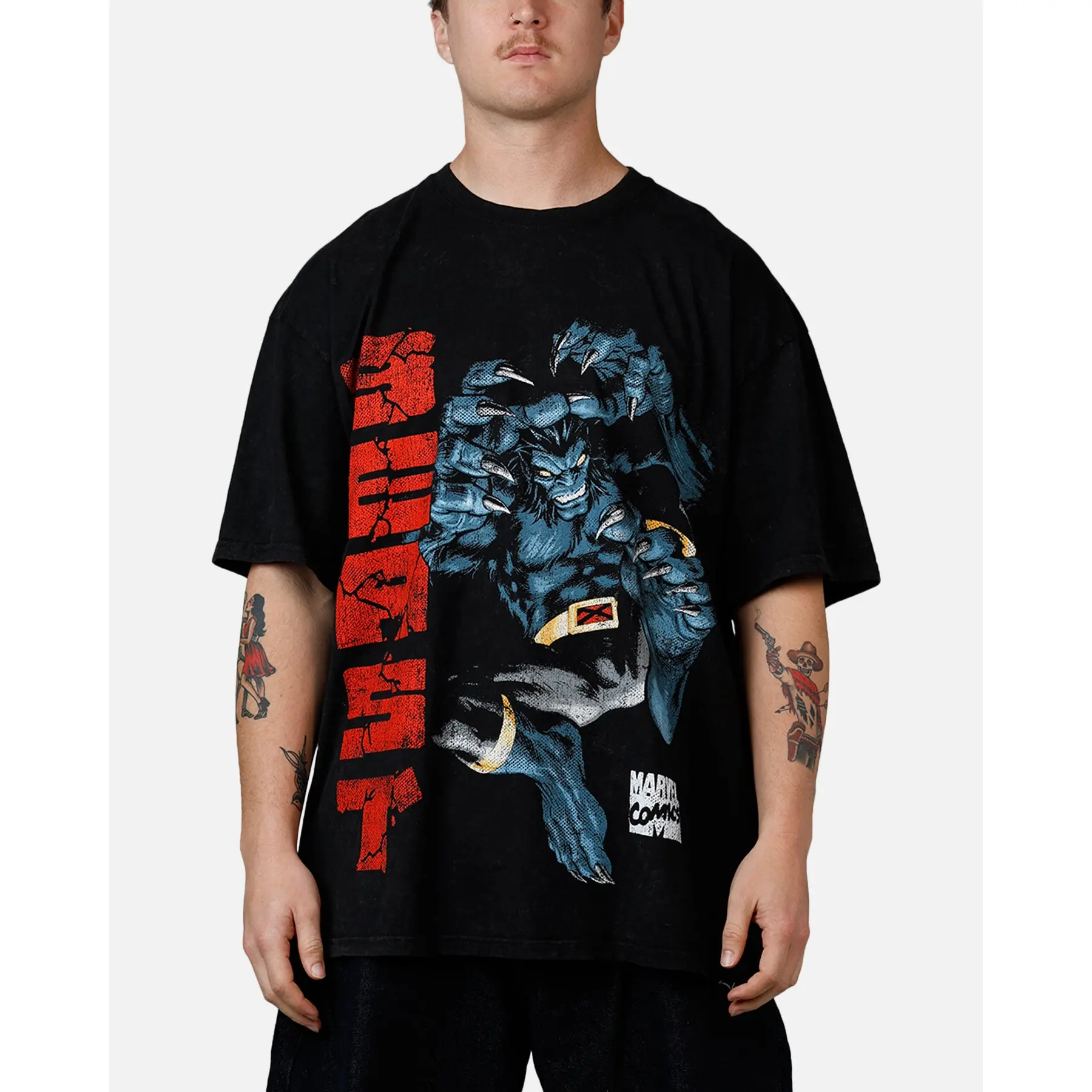 73Studio Marvel X-Men Beast Vintage T-Shirt Black Acidwash