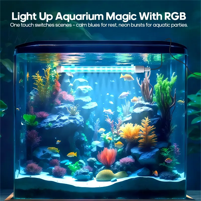 30CM RGB Submersible Aquarium Light, Aquarium Night Light, 16 Solid Colors & 4 Dynamic Modes, IP68 Waterproof Crystal Glass LED Fish Tank Lamp for Aquatic Decor Office & School Supplies, Lighting Aquarium