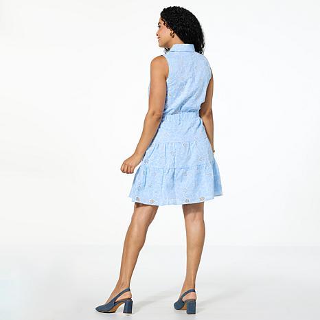 G by Giuliana Black Label Woven Embroidered Eyelet Tiered Dress