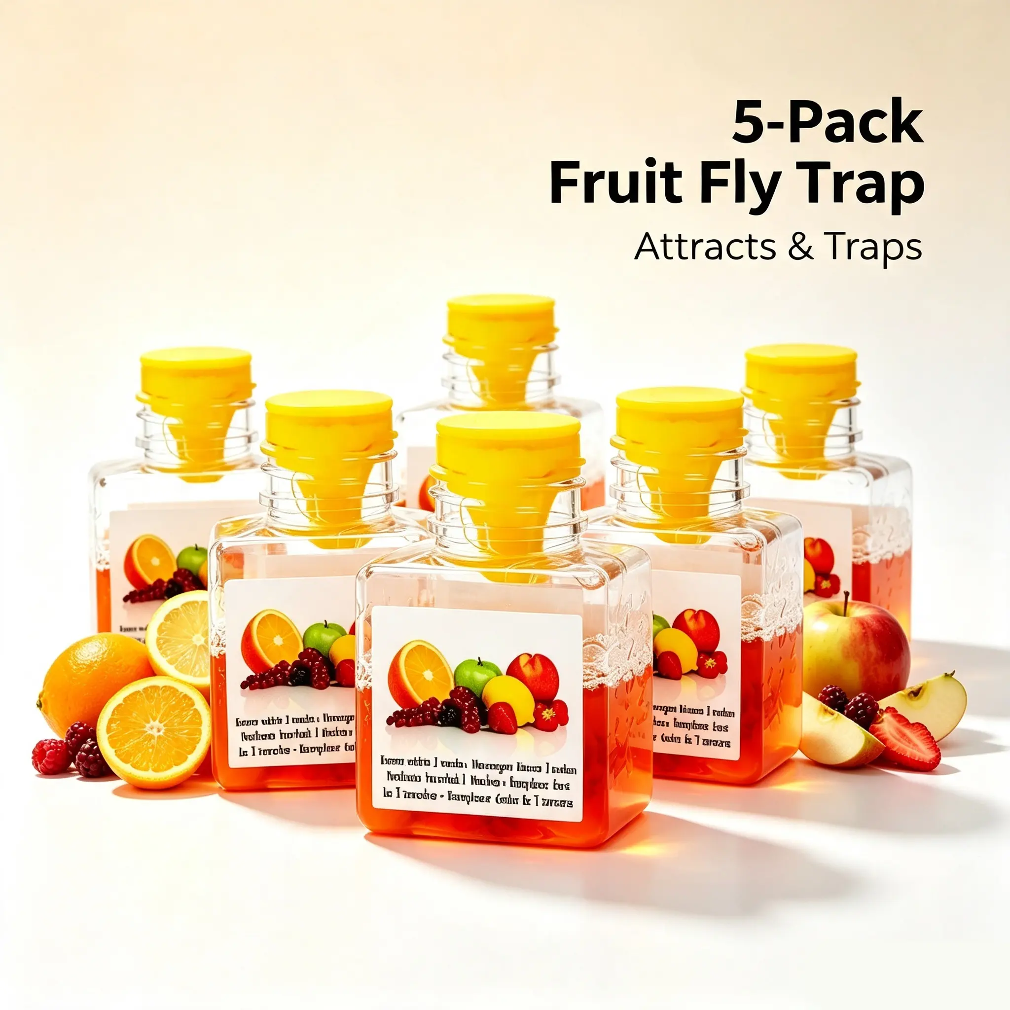Super Ninja Fruit Fly Traps for Indoors, 2/5/10 Pack | Fruit Flies Catcher for Home & Kitchen with Adhesive Back, Kids & Pets Friendly, Upto 3 Weeks of Performance per Bottle