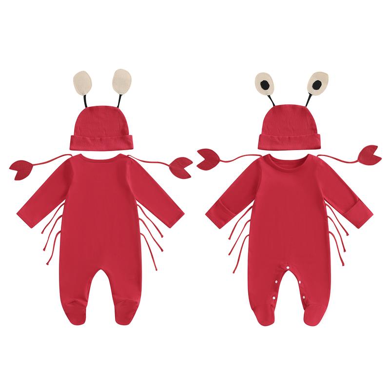 Baby Crab Costume Boys Girls Long Sleeve Lobster Jumpsuit with Hat Cosplay Sea Animal Halloween Costumes