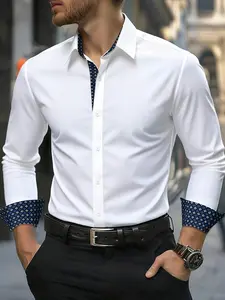 Men's Formal Long Sleeve Fitted Shirt ( Csg11), Smooth Non-Porous Fabric, Classic Point Collar Business Shirt, Office & Party Wear