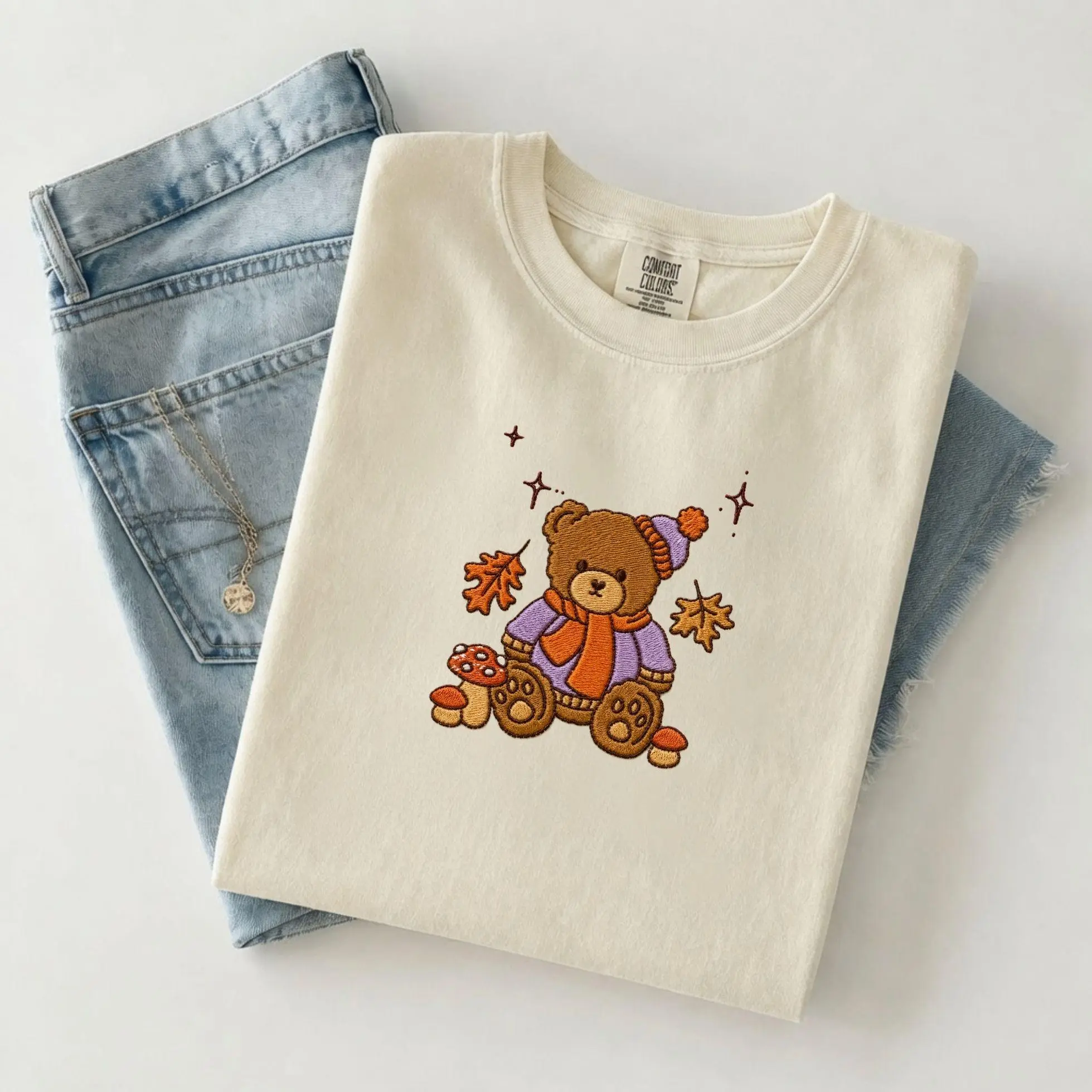 Comfort Colors Embroidered Bears Fall Shirt, Vintage 90s Fall Crewneck Tee, Pumpkin Lover Gift