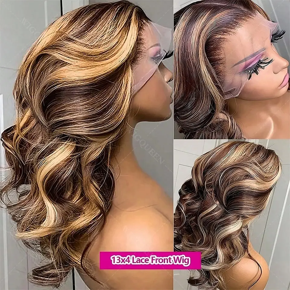 28 Inch 360 Honey Blonde Wig Human Hair Ombre Highlight 360  display picture 3