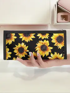 Sunflower Pattern Triangle Pencil Case, Portable Multi-Functional Stationery Storage Bag, Zipper Design, Unisex, All Seasons