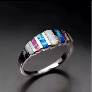 Gemstone Ring colorful Rainbow Opal white, blue, pink sapphire