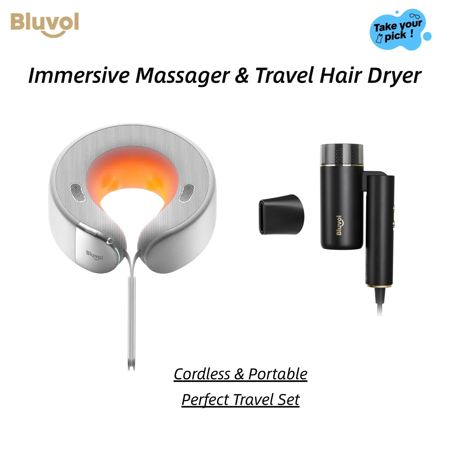 Cordless Travel Neck Massager with Heat, Auto-Fit 3D Deep Kneading, 5 Intensity Levels and Bluetooth Speakers, 3500mAh Battery, Wireless, 3D Massage, 360° Spatial Audio, 5-Second Fast Heat, Heat+Audio, Bluetooth 6.0, Immersive 360° Spatial Audio