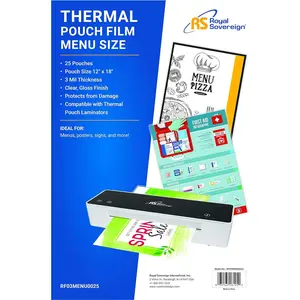 Royal Sovereign, Thermal Laminating Pouches, 3 Mil, Menu Size 18 x 12 x 0.1 Inches, Clear Gloss, 25 Pouches (RF03MENU0025)