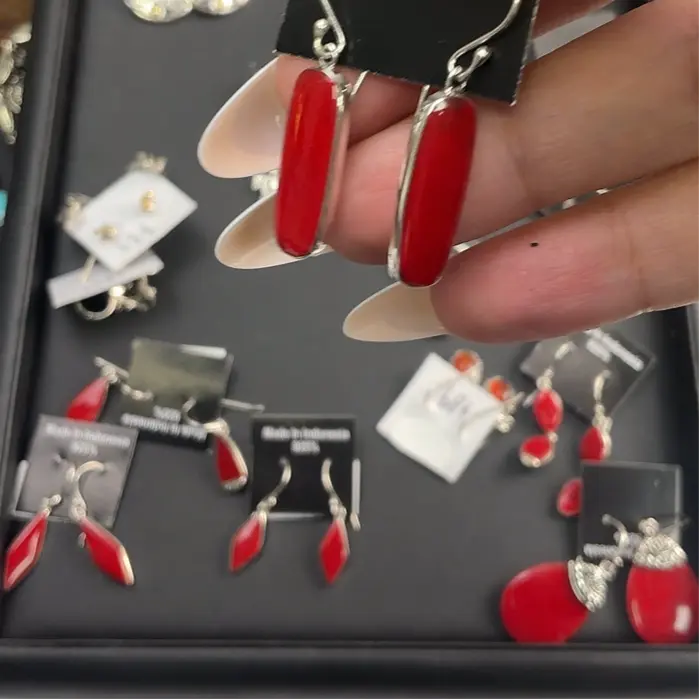 Red coral dangles Bali *Lynn*