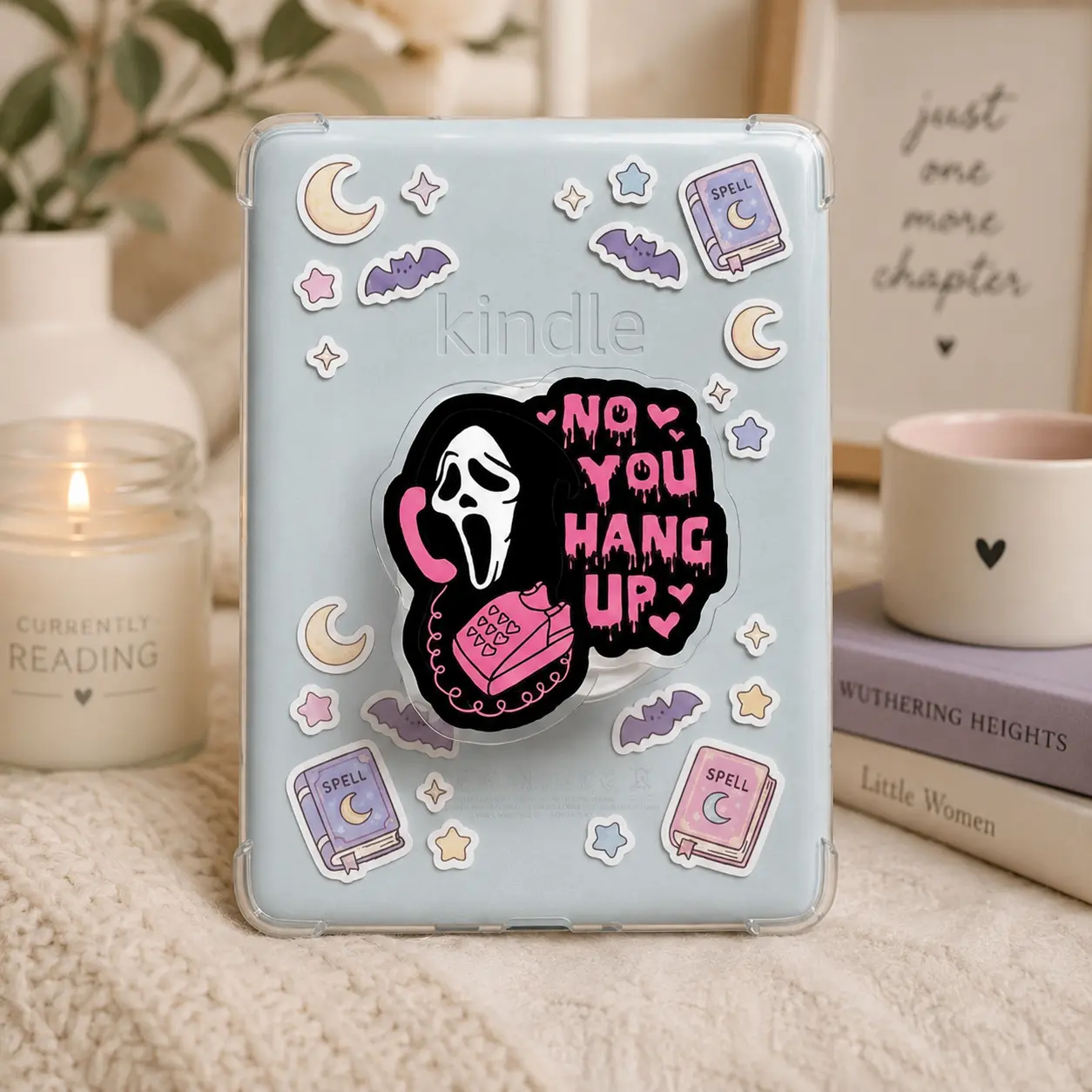 Aesthetic Horror Quote Phone Grip | Spooky Pink Phone Stand Holder | Trendy Edgy Accessory for E-readers, Smartphones & Tablets Gift Idea