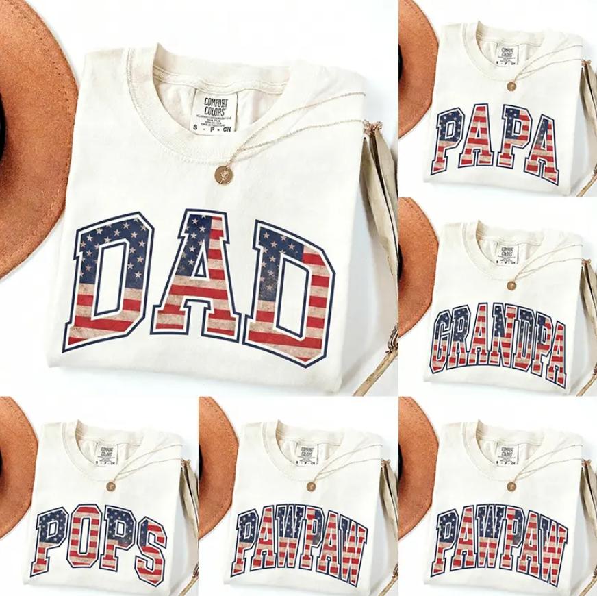 Custom Dad Papa Grandpa Shirt, Personalized USA Flag Tee For Men, Patriotic Family Matching Shirt, 4th Of July Independence Day Gift For Dad Grandpa