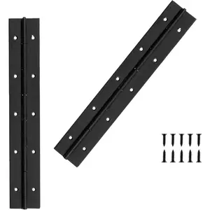 2PCS Black 10-Inch Heavy Duty Stainless Steel Piano Hinges, 2" Open Width Continuous Hinges for Wood Furniture & Piano Cabinets, Includes Pre-Drilled Holes and Screws