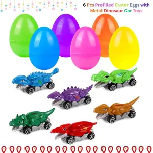 6 Pcs Prefilled Easter Eggs with Metal Dinosaur Car Toys – Vehicles Set for Kids, Girls & Boys, Easter Basket Stuffers, Party Favors, Egg Fillers & Easter Gift