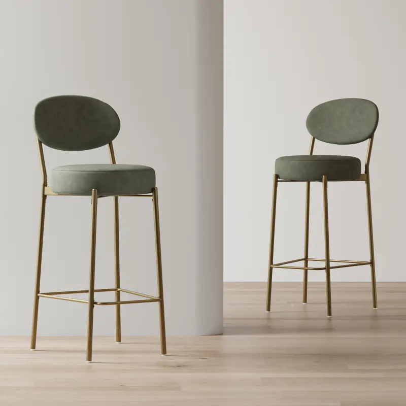 29'' H Seat Height Upholstered Ergonomic Bar Stools Set of 2 Faux Leather Counter Dining Stool with Golden Legs Modern Round Kitchen Chairs, Barstools Furniture Living Room