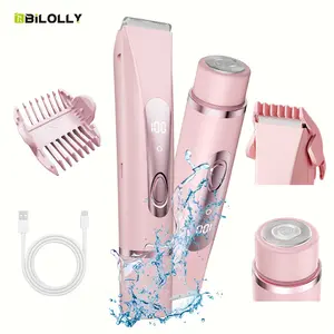 BILOLLY Bikini Trimmer for Women – Rechargeable 2-in-1 Electric Shaver & Razor, Dual Heads Painless Pubic/Body/Facial Hair Removal – Perfect Summer Gift for Girls & Women!