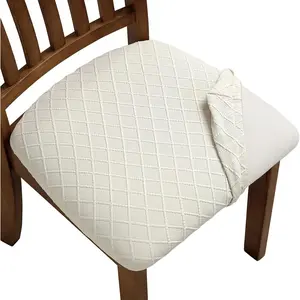 Stretch Chair Seat Covers, Dining Room Chair Seat Covers, Removable Washable Seat Covers Protectors Cushion Slipcovers (4, Beige)