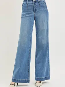 RISEN Tummy Control Elastic Band High Rise Wide Jeans