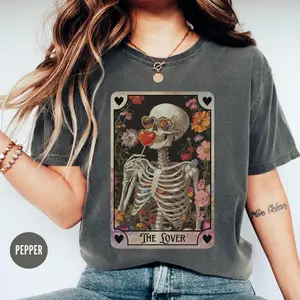 Comfort Colors Skeleton Valentines Day Shirt, Unisex Tarot Card Shirt, Gothic Valentines Shirt for Tarot Lover,Retro Valentine Mystical Tee
