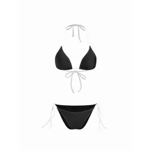 Cider V-neck Contrasting Binding Halter Tie Side Bikini Set SwimWeek
