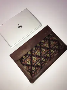 Cowhide Leather Laptop Case Vintage Protective Sleeve with Jacquard Linen Embellishment for MacBook Pro/Air 13.3/13 inch 15x10 Inches Magnetic Closure Document Holder