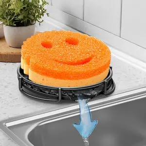 Household daily necessities Stainless Steel Smiley Face Dish Sponge Holder, Black Sink Caddy for Kitchen Countertop, Soap Bar Dishes with Drainage, Self Draining Soap Dish Saver Shampoo Holder Tray Caddy for Scrubber