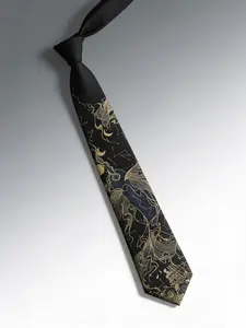 1pc Luxury Norse Mythic Narwhal Embroidered Skinny Tie, 2400-Needle Jacquard Woven Fabric, Sophisticated Design, Golden Thread Details, Designer Tie with Gift Box, Unisex Tie