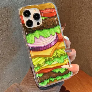 Delicious Burger Pattern Transparent Phone Case, Casing, Full Body Shockproof Tpu Cover for iPhone 11-17 Pro Max, Lightweight Protective Soft Shell Gift